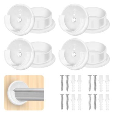 Imagem de LIQWEI 8 peças de suportes de varão de armário, soquetes de mastro de armário de plástico, suporte de haste de armário com parafusos correspondentes, suporte de hastes de tensão para armários de loja