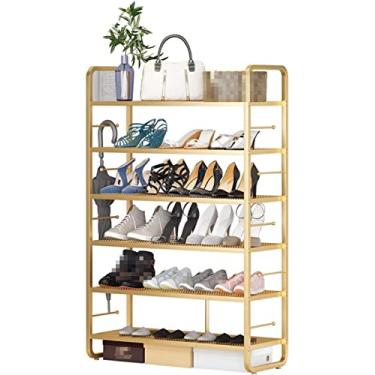 Imagem de LIFOND Organizador de sapateira de 6 níveis, prateleira de sapatos, suporte livre, organizador de armário de arte de ferro dourado para sapatos, tênis, roupas, prateleira, armário de armazenamento de