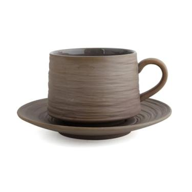 Imagem de URGDWEKJY Caneca de viagem estilo retrô xícara de café e pires conjunto feito à mão cerâmica 250 ml copo de água escritório casa xícara de café reutilizável (01)