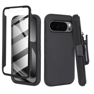 Imagem de Jackpot Wireless Capa protetora de tela projetada para Google Pixel 10 Pro XL de 6,8 polegadas com protetor de tela integrado, coldre com clipe de cinto, com suporte (preto)