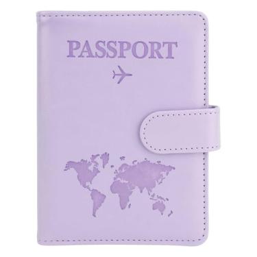 Imagem de Porta-passaporte e porta-cartão de vacina, capa para passaporte com bloqueio RFID, Roxa, Fecho magnético