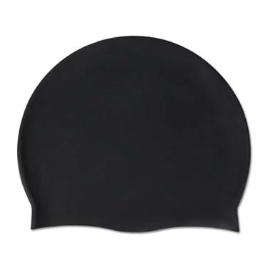 Imagem de Touca de natação grande de silicone – Chapéu de natação impermeável e protetor de ouvido para adultos, preto