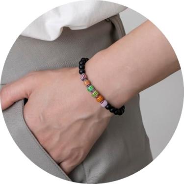 Imagem de Pulseira de contas para homens e mulheres, pulseira elástica com detalhes cruzados, contas empilháveis, joias unissex para uso diário, 19.5cm, Miçanga, Sem Pedra Preciosa