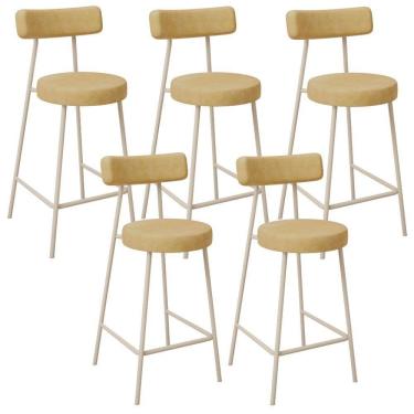 Imagem de Kit 05 Banquetas Baixa Cozinha Sala Jantar Bancada Milão Arena L02 Couríssimo Fendi - Lyam Decor