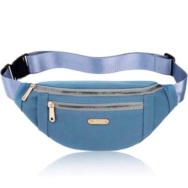 Imagem de Pochete Feminina com 3 Bolsos, Bolsa de Cintura Casual de Ombro e Transversal para Passeios Trabalho Uso Diário Viagens ou Atividades Esportivas Pochete Leve com Design Elegante (AZUL)