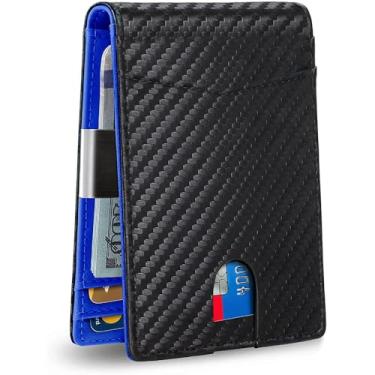 Imagem de Carteira fina pequena fina minimalista com bolso frontal com bloqueio de RFID para cartão de crédito (preto e azul 1)