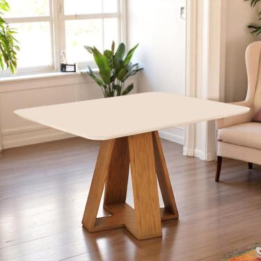 Imagem de Mesa De Jantar Tampo Retangular Chanfrado Curvo Mad/vid 120 X 90cm Kiara Freijó Off White- Mabe Magazine