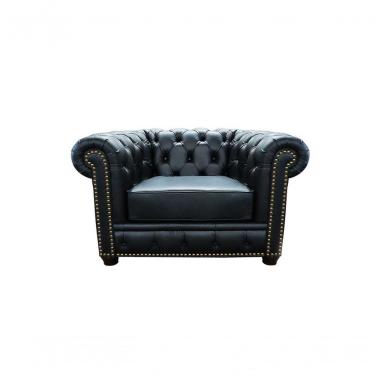 Imagem de Poltrona Chesterfield De Couro Preto Pimentado