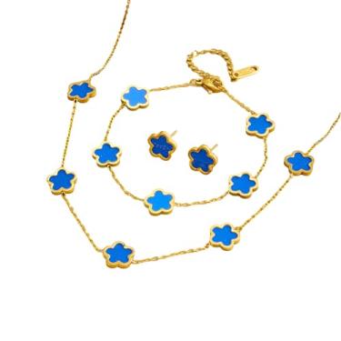 Imagem de Colar feminino de trevo preenchido com ouro 14K - Colar elegante e colorido de cinco folhas, com pingente de trevo, flor da sorte, colar de trevo de quatro folhas, Large, Ouro amarelo, Sem Pedra