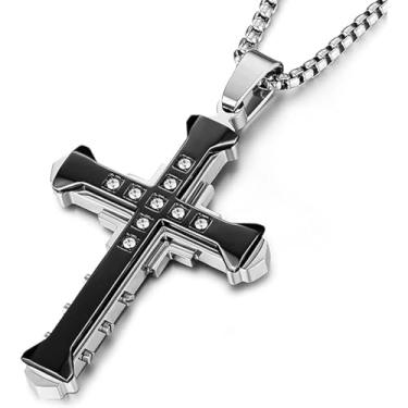 Imagem de Colar de cruz multicamadas moderno para homens – Design elegante de colar de guardião dominador, acessórios de roupas de joias clássicas, 1.9*1.2Inch, Metal, Sem Pedra Preciosa