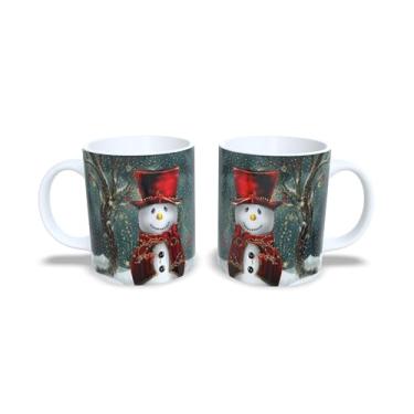 Imagem de Caneca de Cerâmica para Natal, Branca com Decoração Festiva, Design de Estrelas e Bolas Douradas, 325ml (10)