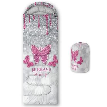 Imagem de QOOMO Sacos de dormir impermeáveis de borboleta rosa para adultos e crianças, sacos de dormir impressos para acampamento, viagens e ao ar livre, equipamentos de acampamento, 78,76 x 228,6 cm, 3