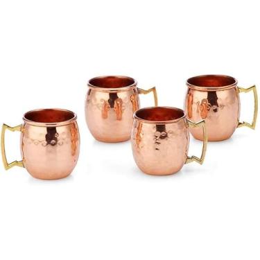 Imagem de HEMOTOUCH Caneca de 59 ml feita à mão de cobre sólido Mini Moscow Mule Shot Mug, 100% sólida martelada Moscow Mule Caneca de 59 ml - Conjunto de 4