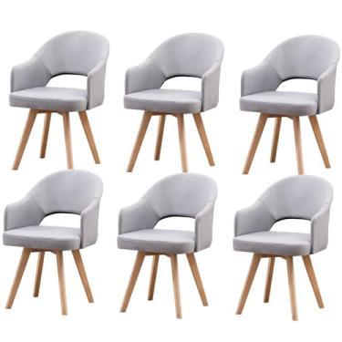 Imagem de HGTRH Cadeiras de jantar giratórias modernas, cadeiras de jantar de meados do século com apoio de braço e pernas de madeira maciça preta para casa, escritório, cozinha, 6 peças