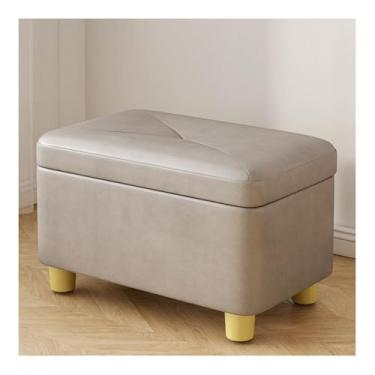 Imagem de HGTRH Banqueta de armazenamento multifuncional com moldura de madeira maciça, tecido tecnológico de fácil limpeza, design compacto empilhável para sala de estar, apoio para os pés e assento cinza