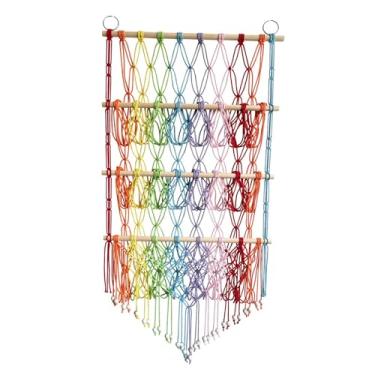 Imagem de Stuffed Animal Hammock Stuffed Toy Net Boho Macrame Decor Organizer Holder Wall Hanging Storage for Kids Bedroom Living Room, Pink/389(Rainbow)