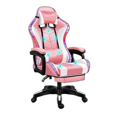 Imagem de HGTRH Cadeira ergonômica para jogos com luzes RGB, cadeira de jogos com apoio para os pés, almofada de assento de látex/encosto, sistema de áudio de massagem de 7 pontos, 90°-135°, encosto reclinável