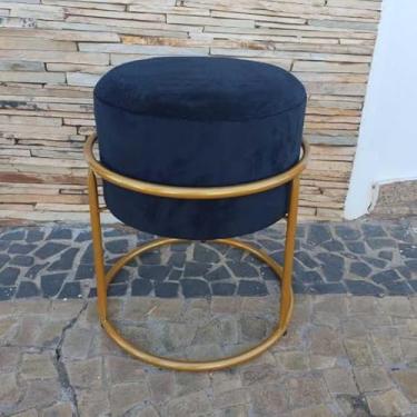 Imagem de Puff Banqueta Argola Industrial Estofado – Puff Redondo Moderno com Base em Metal(LISO PRETO)