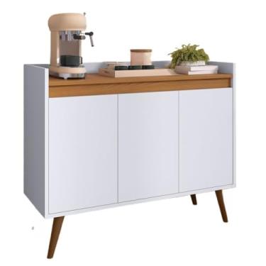 Imagem de Aparador Buffet Sala Hall De Entrada Cantinho Do Café Retrô Prateleira Interna(3 Branco Com Freijó)