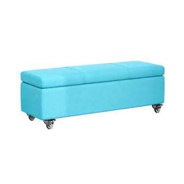 Imagem de Banco Otomano De Armazenamento Com Compartimento Oculto - Unidade De Armazenamento De Sapatos Baú Com Tampa Capacidade Banquinho Com Rodas(Blue,40x40x80cm)