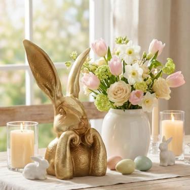 Imagem de Wesiti Spring Rabbits Easter Decoration 13.5 Inch Vintage Gold Resin Bunny Statue Large Rabbit Figurines Easter Table Centerpiece Decorative Bunny Sculpture Collectibles Gift for Home Indoor Decor