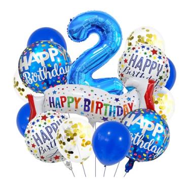 Imagem de Balões azuis número 2. Balões de alumínio grandes de aniversário azul escuro, balões coloridos de 2º aniversário para decoração de festa de aniversário de 2 anos para meninas, suprimentos para