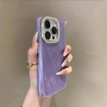 Imagem de HTVJFX Capa rígida com moldura e lente de câmera brilhante para iPhone 14 Pro Max (para iPhone 14 Pro Max/roxa)