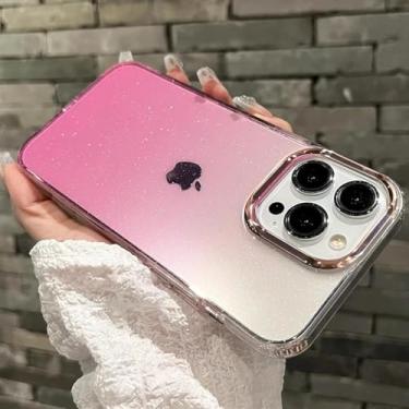 Imagem de HTVJFX Capa de celular luxuosa com glitter gradiente e revestimento transparente para iPhone 14 Plus, macia e à prova de choque (para iPhone 14 Plus/rosa)