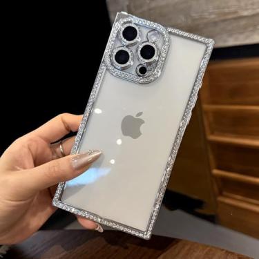 Imagem de HTVJFX Capa luxuosa com revestimento de silicone macio e brilhante para iPhone 15 Pro Max (para iPhone 15 Pro Max/F prata)