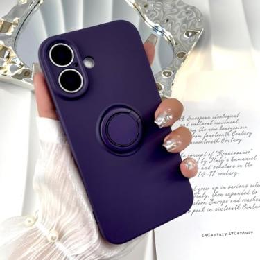 Imagem de HTVJFX Capa magnética de silicone líquido com suporte de anel para iPhone 13 Pro à prova de choque (roxo escuro)