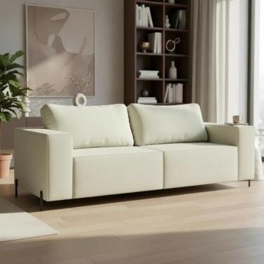 Imagem de Sofá 3 Lugares Sense Moderno Bouclê Base Ferro Balaqui Decor Bege