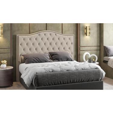 Imagem de Cabeceira Estofada Cama Box King 1,95 Viana para Quarto em Linho Bege 