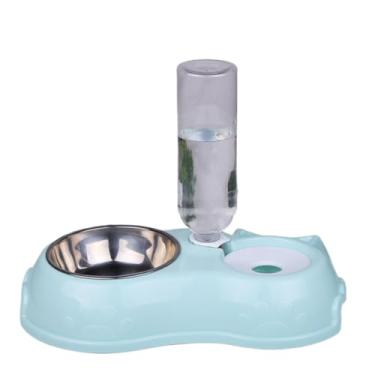 Imagem de Comedouro e Bebedouro Automático Pet 2 em 1 para Cães e Gatos Filhotes com Tigela Inox e Garrafa 500ml BPA Free(Azul)