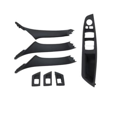 Imagem de Lhd rhd bege preto marrom ostra interior do carro apoio de braço da porta dentro puxar conjunto compatível para bmw série 5 f10 f11 523i 525i 528i 530i(RHD Black)