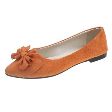 Imagem de Tênis feminino fashion casual primavera cor doce cor sólida flor multicolorida ponta plana tamanho grande sapatos de tecido material de malha, Laranja, 35