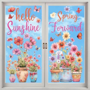 Imagem de Inisajace Adesivos de janela de mola para janelas de vidro - 9 folhas Hello Spring Window Stickers Decorations, Butterfly Flower Floral Seasonal Window Decals Supplies for Office Home Kitchen (Dupla