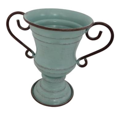 Imagem de MFMEXUL Vaso de Flores Vintage em Formato de Troféu, Floreira Criativa E Prática, Vaso de Metal para Uso Interno E Externo, Escritório, Azul, Tamanho real
