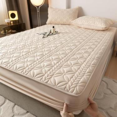 Imagem de Capa de colchão, protetor de colchão macio e respirável, protetor de colchão de cor sólida, antiderrapante, bolso profundo, lençol de cama tamanho queen - cáqui | 180 x 200 cm (apenas capa de colchão)