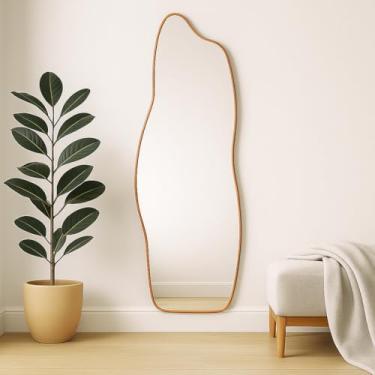 Imagem de Espelho de Corpo Inteiro Orgânico Modelo Fogo 110x34cm com Cantos Arredondados Moldura Moderna e Toque de Sofisticação para Qualquer Ambiente (Caramelo)