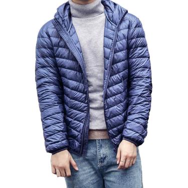Imagem de Jaqueta Masculina Com Capuz Jaqueta Acolchoada Leve E Embalável Com Bolsos Com Zíper Casaco De Inverno Ao Ar Livre Com Capuz, Sapphire Blue, 3XL