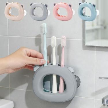 Imagem de Suporte de escova de dentes com sucção de urso de desenho animado, 3 compartimentos, ventosa de parede, banheiro, espelho, suporte para escovas de dentes, suporte para adultos, família, banheiro