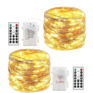Imagem de Pacote com 2 luzes LED de fadas operadas a pilha, 12 m, 120 luzes LED de mini corda estrelada com temporizador remoto, luzes cintilantes de fio de cobre prata para quarto, jardim, decoração de festa
