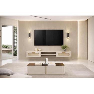 Imagem de Rack Suspenso Santorini MDF 1.80m Estilo Classico Acabamento em Telinh