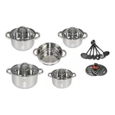 Imagem de Jogo De Panelas 19 Peças Aço Inox Genebra - Alfashop, Prateado