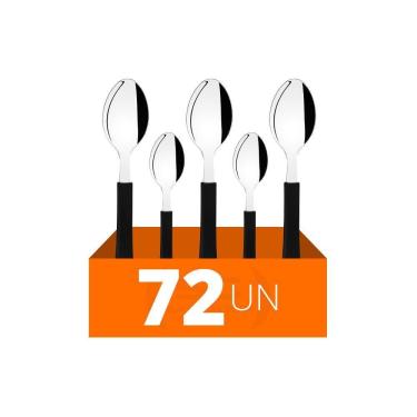 Imagem de Conjunto Chá E Sobremesa Leme 72 Peças Lâminas Aço Inox Cabo Preto Pbag - Tramontina