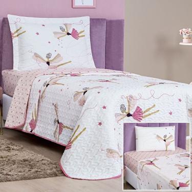 Imagem de Kit Colcha + Jogo de Cama Bouti Kids Solteiro Infantil 5 Peças 100% Poliéster - Bailarina