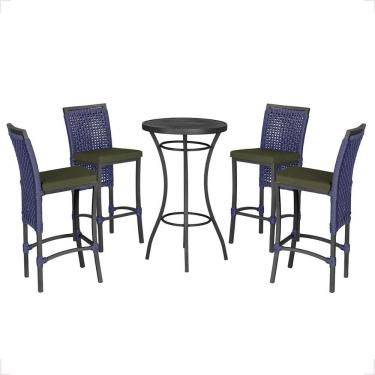 Imagem de Mesa Bistro E 4 Banquetas Roma Preta Corda Náutica 13 Azul