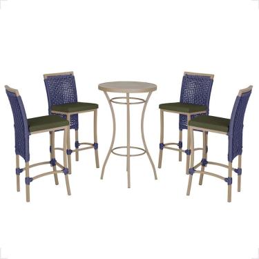 Imagem de Mesa Bistro E 4 Banquetas Roma Fendi Corda Náutica 13 Trama Azul