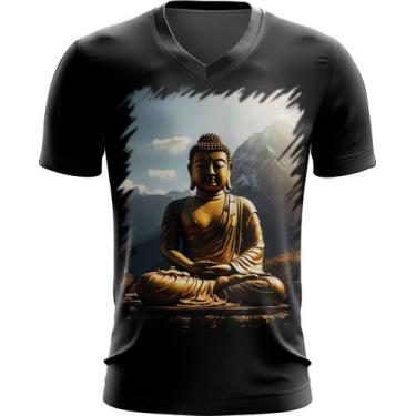 Imagem de Camiseta Gola V Estátua de Buda Iluminado Religião 2 - Kasubeck Store®