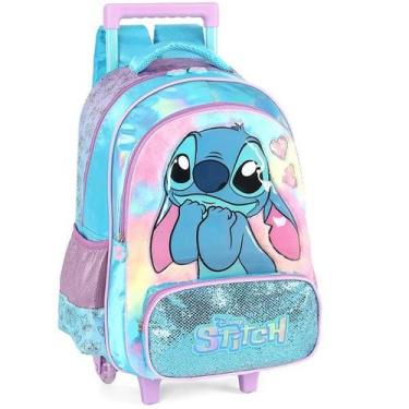 Imagem de Mochila Escolar de Rodinhas Infantil STITCH Peluciada Disney Azul